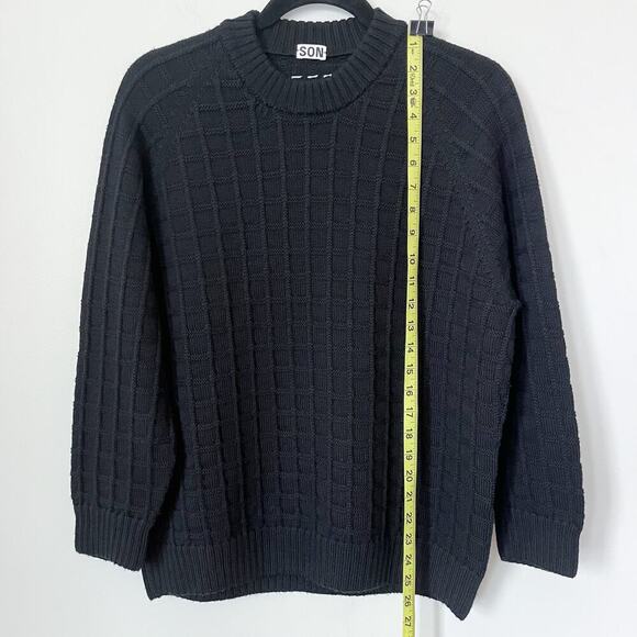Son of a Tailor Check Knit Sweater Custom Black 3D Knit Merino Wool Classic - Picture 8 of 12